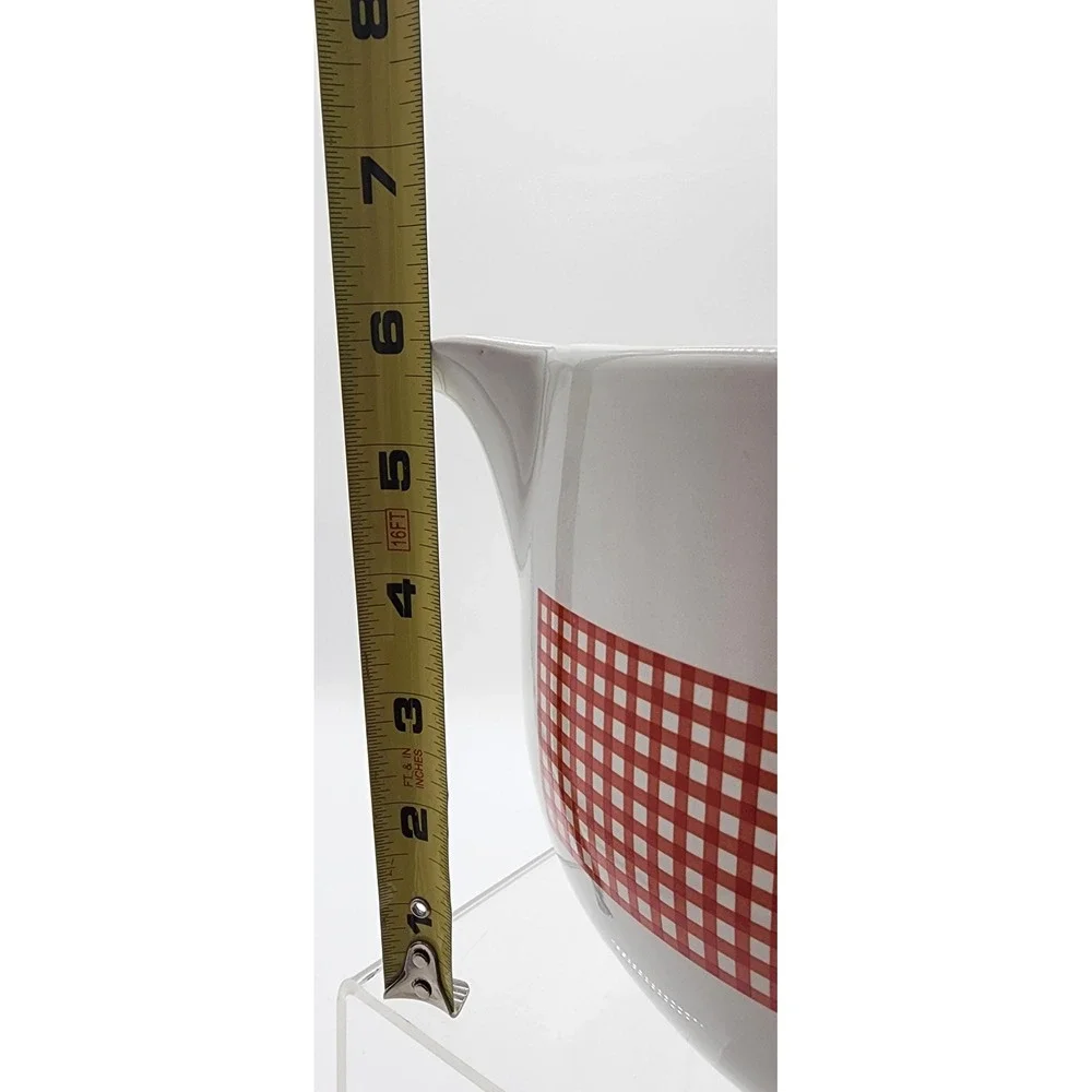Betty Crocker Mixing Bowl Large White Red Gingham Ceramic Pour Spout Batter